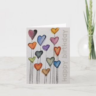 Tarjeta Happy Birthday Watercolor Hearts Card