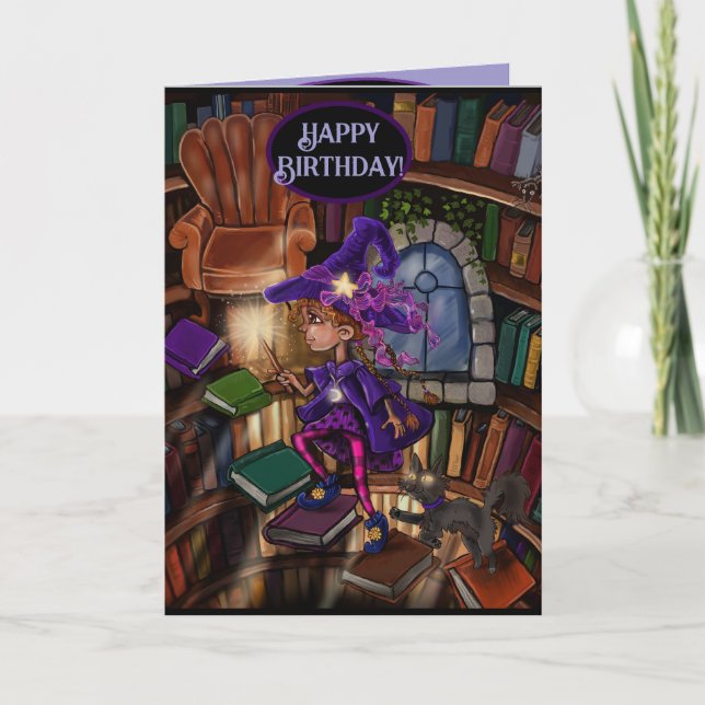 Tarjeta Happy Birthday Witch Girl, Let your Magic Shine! (Anverso)