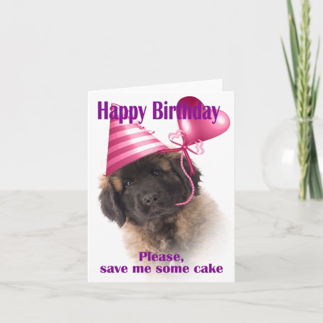 Tarjeta Happy birthday with a Leonberger puppy (Anverso)