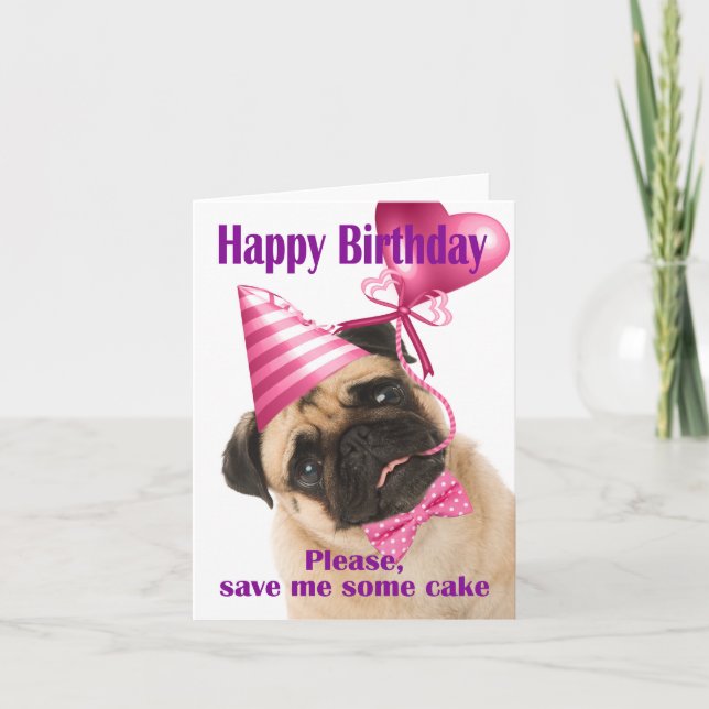 Tarjeta Happy birthday with a Pug who wants cake (Anverso)