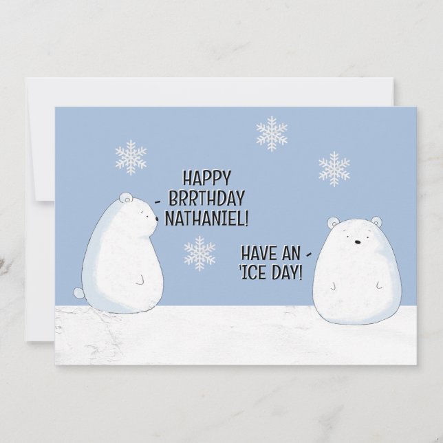 Tarjeta Happy BRRthday Polar Bear Winter Nombre de cumplea (Anverso)