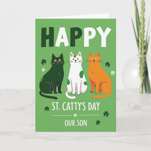 Tarjeta Happy Cat St Cattys Day Son Card (Anverso)