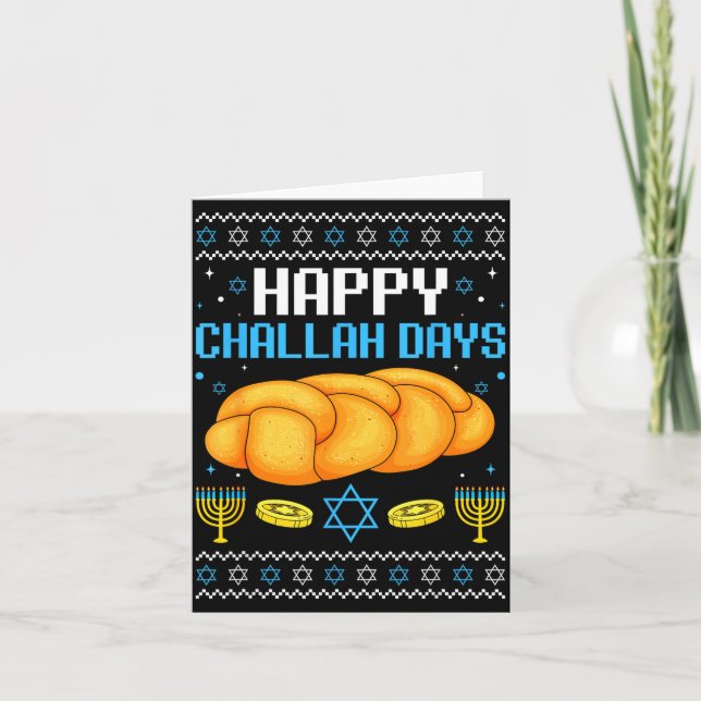 Tarjeta Happy Challah Days Ugly Christmas Hanukkah  (Anverso)