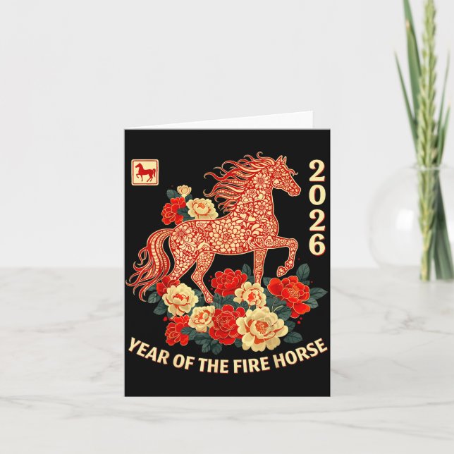 Tarjeta Happy Chinese Lunar New Year Of The Horse 2026 Kid (Anverso)