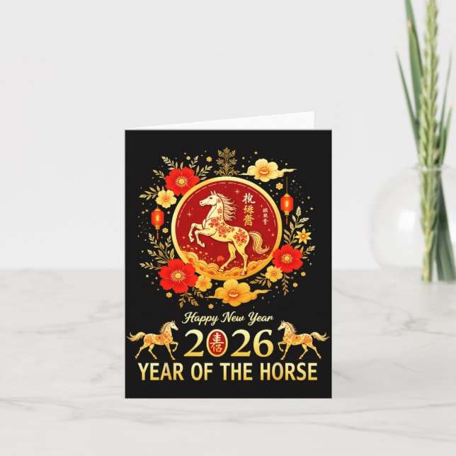 Tarjeta Happy Chinese New Year 2026 Lunar Year Of The Hors (Anverso)