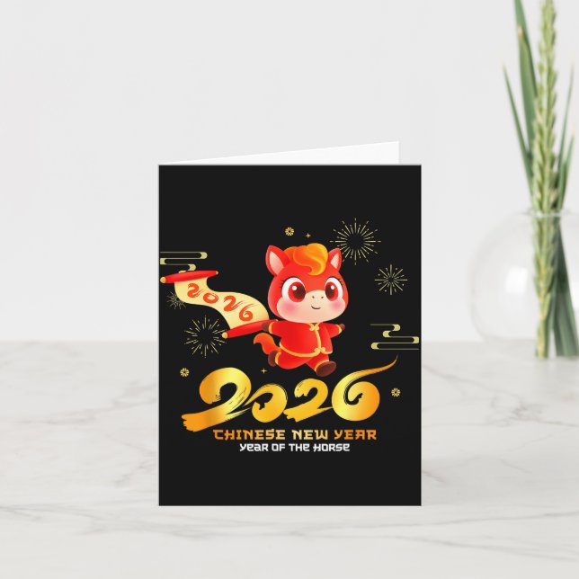 Tarjeta Happy Chinese New Year Of Horse Cartoon Cute For K (Anverso)