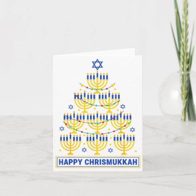 Tarjeta Happy Chrismukkah Hanukkah Light Tree Jewish Holid (Anverso)