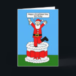 Tarjeta Happy Christmas Day Birthday Cartoon Santa<br><div class="desc">A cartoon of Father Christmas leaping out of a giant cake as he says 'Happy Christmas Day Birthday'.</div>