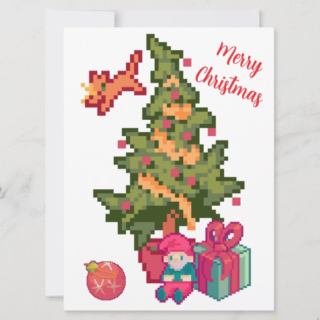 Tarjeta Happy Christmas tree, gnoom, pixelart, Pixel Art  (Anverso)