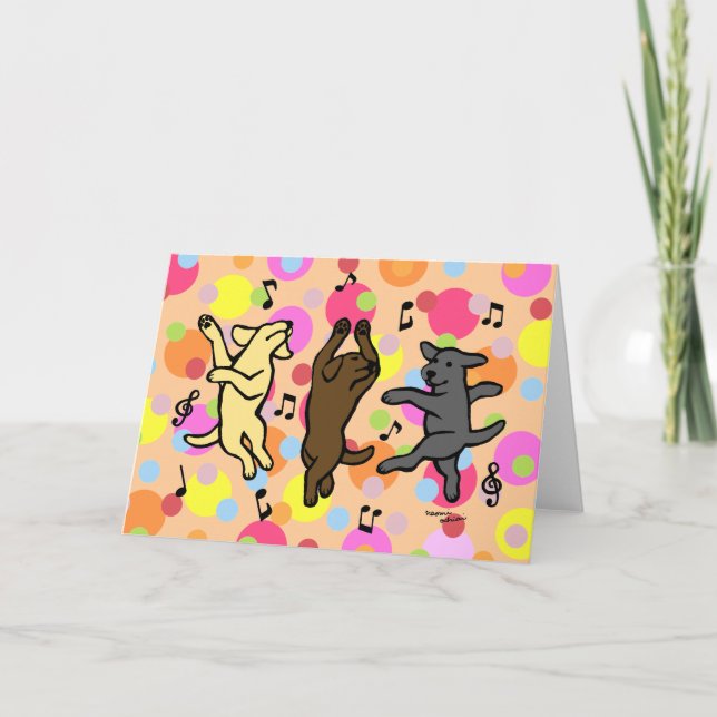 Tarjeta Happy Dancing Labrador Trio Cartoon Polka Dot (Anverso)