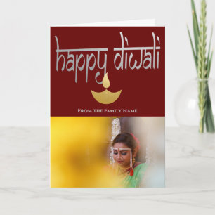 Tarjeta Happy Diwali Photo Personalizada Purple Gold Silve