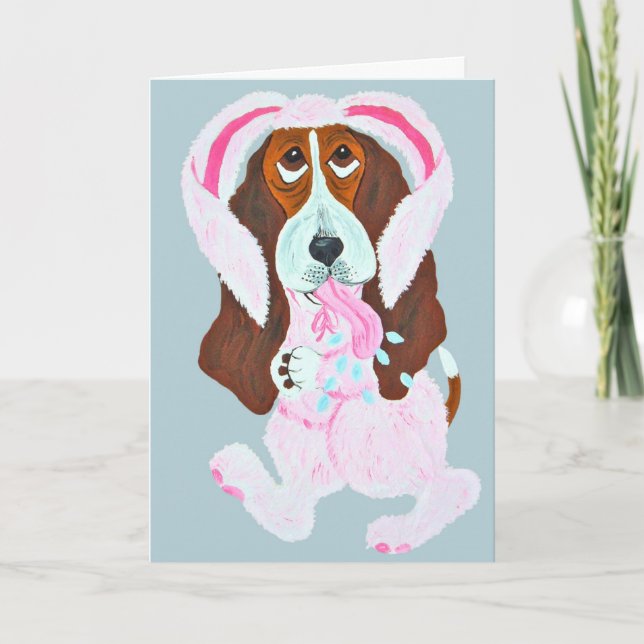 Tarjeta Happy Easter Basset Hound Easter Bunny (Anverso)