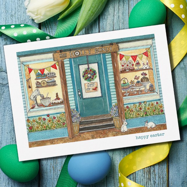 Tarjeta Happy Easter Cake Shop Watercolor (Subido por el creador)