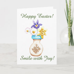 Tarjeta Happy Easter Card - Vase de flores de primavera
