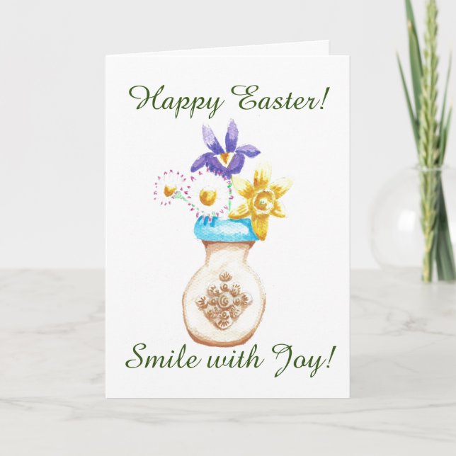 Tarjeta Happy Easter Card - Vase de flores de primavera (Anverso)