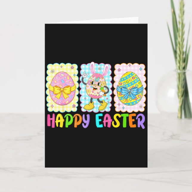 Tarjeta Happy Easter Coquette Bow Funny Easter Eggs Kids B (Anverso)