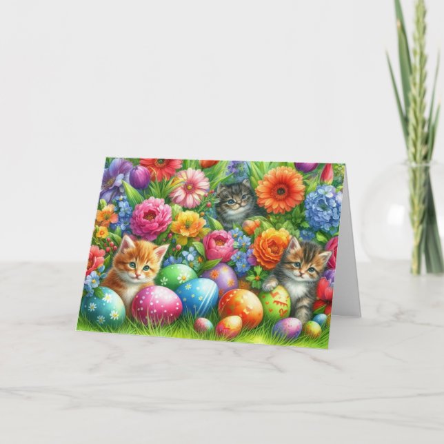 Tarjeta Happy Easter Cute Cats Holiday Greeting  (Anverso)