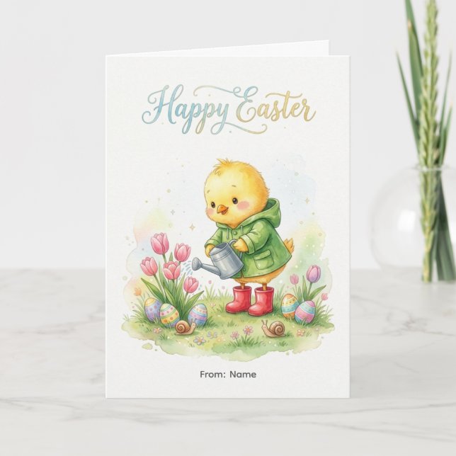 Tarjeta Happy Easter Cute Chick Spring (Anverso)
