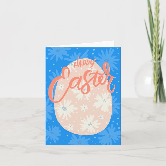 Tarjeta Happy Easter Cute con flores y e (Anverso)