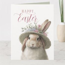 Tarjeta Happy Easter Cute Floral Bunny Rabbit Photo