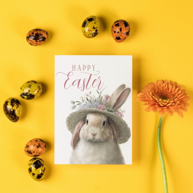 Tarjeta Happy Easter Cute Floral Bunny Rabbit Photo (Subido por el creador)