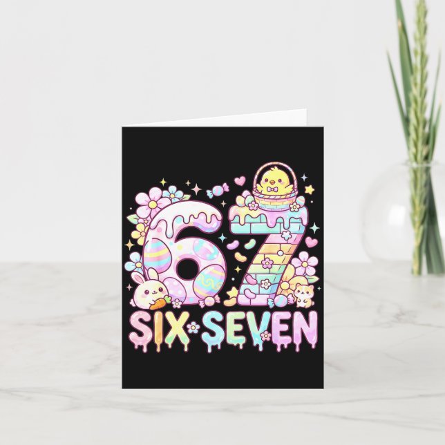 Tarjeta Happy Easter Day 67 Bunny Six Seven Easter Eggs 6  (Anverso)