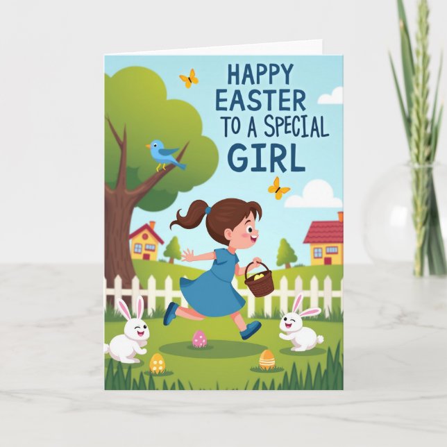 Tarjeta Happy Easter Egg Hunt Girl Card (Anverso)