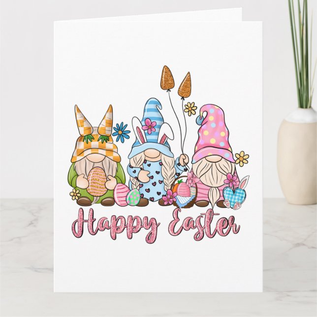 Tarjeta Happy Easter Gnomes Chocolate Bunny Factory (Anverso)