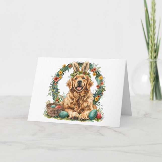 Tarjeta Happy Easter Golden Retriever Dog Bunny Ears (Anverso)