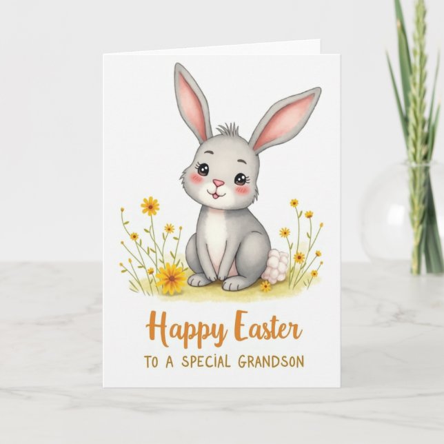 Tarjeta Happy Easter Grandson Cute Bunny Card (Anverso)