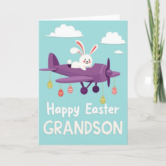 Tarjeta Happy Easter Grandson Fun Plane Card (Anverso)