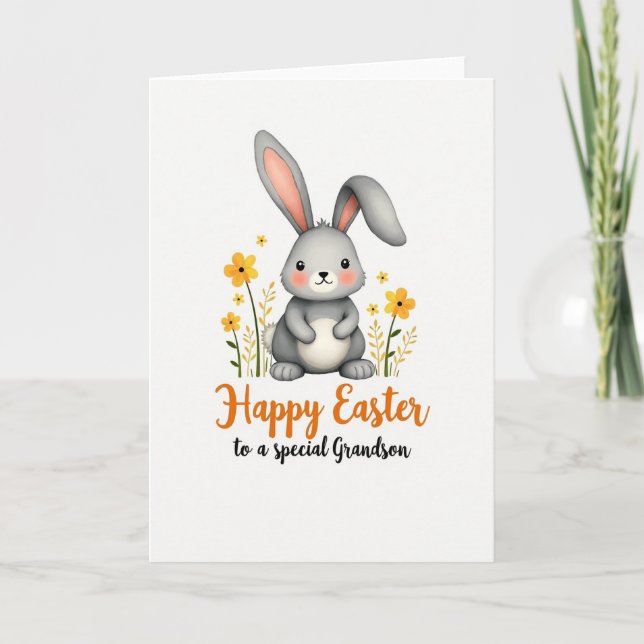 Tarjeta Happy Easter Grandson Hare Card (Anverso)