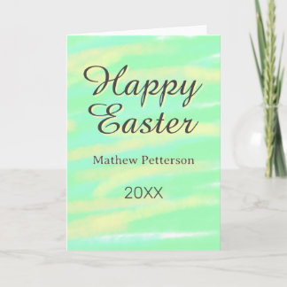 Tarjeta Happy Easter green yellow pastel gray name year 
