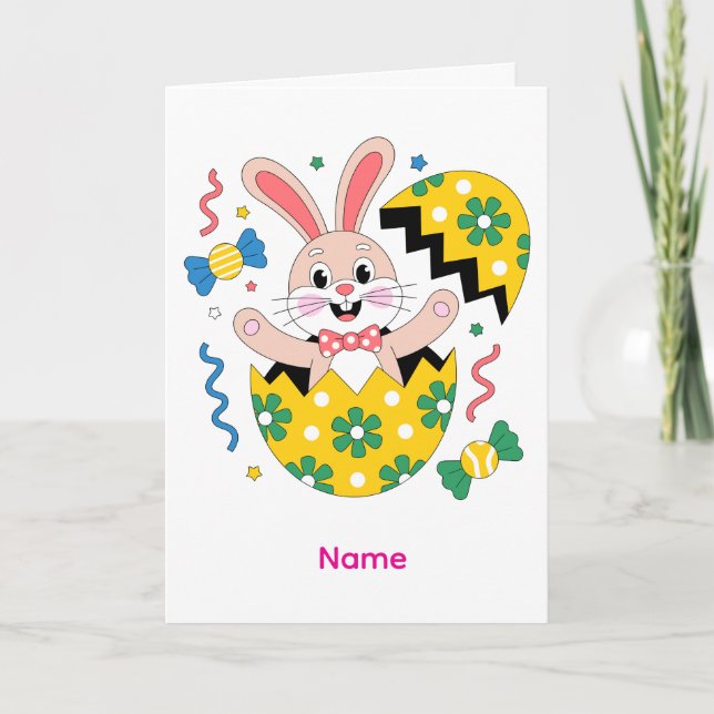 Tarjeta Happy Easter Party Bunny Popping Out  (Anverso)