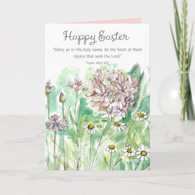 Tarjeta Happy Easter Psalm 105 Scripture Pink Flowers (Anverso)