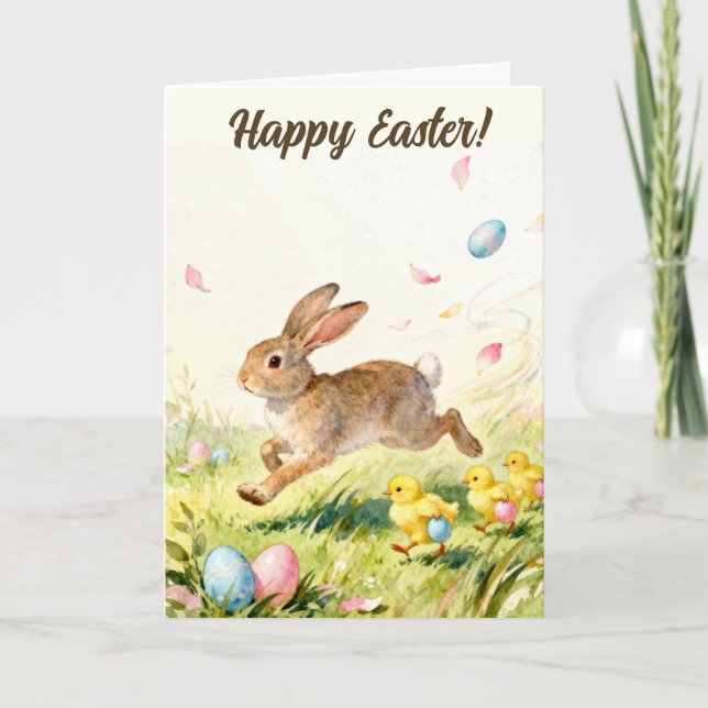 Tarjeta Happy Easter Vintage Bunny Spring Illustration (Anverso)