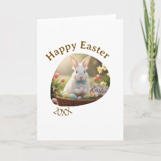 Tarjeta Happy Easter white bunny year photo family name