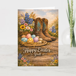 Tarjeta Happy Easter Y’all Boots & Wildflowers Card