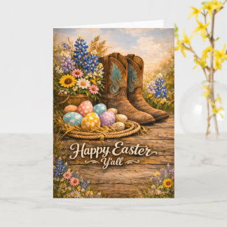 Tarjeta Happy Easter Y’all Boots & Wildflowers Card