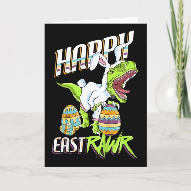 Tarjeta Happy Eastrawr Cute Trex Dinosaur Easter Bunny Egg (Anverso)