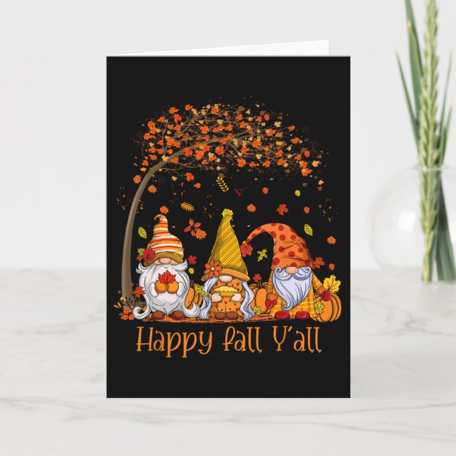 Tarjeta Happy Fall Y'all Gnome Pumpkin Autumn Leaves Thank (Anverso)