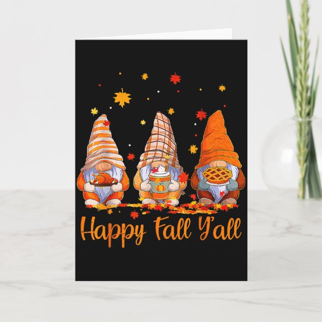 Tarjeta Happy Fall Y'all Gnome Pumpkin Autumn Thanksgiving (Anverso)