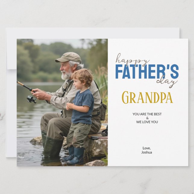 Tarjeta Happy Father’s Day Grandpa Blue Modern Photo (Anverso)