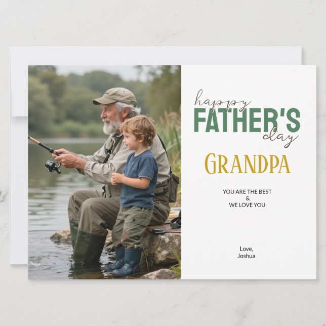 Tarjeta Happy Father’s Day Grandpa Green Modern Photo (Anverso)