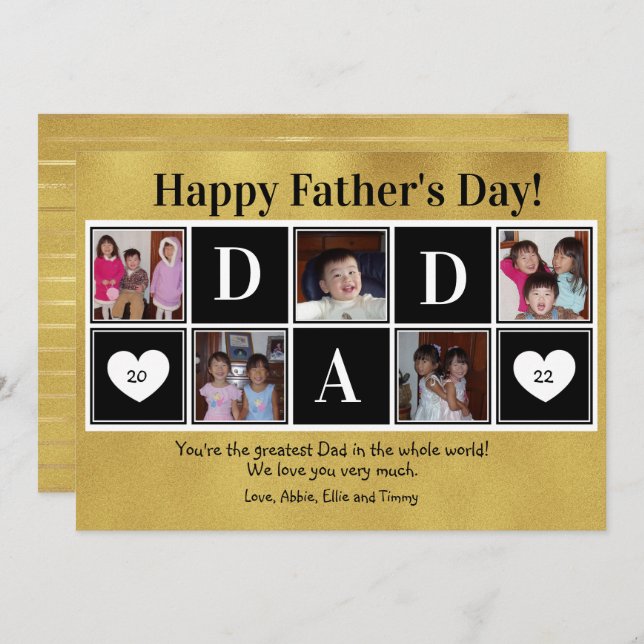 Tarjeta Happy Father's Day 5 Photo Gold Flat Greeting Card (Anverso / Reverso)