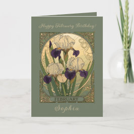 Tarjeta Happy February Birthday Iris Flowers