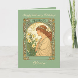 Tarjeta Happy February Birthday Primrose Flowers Art Nouve