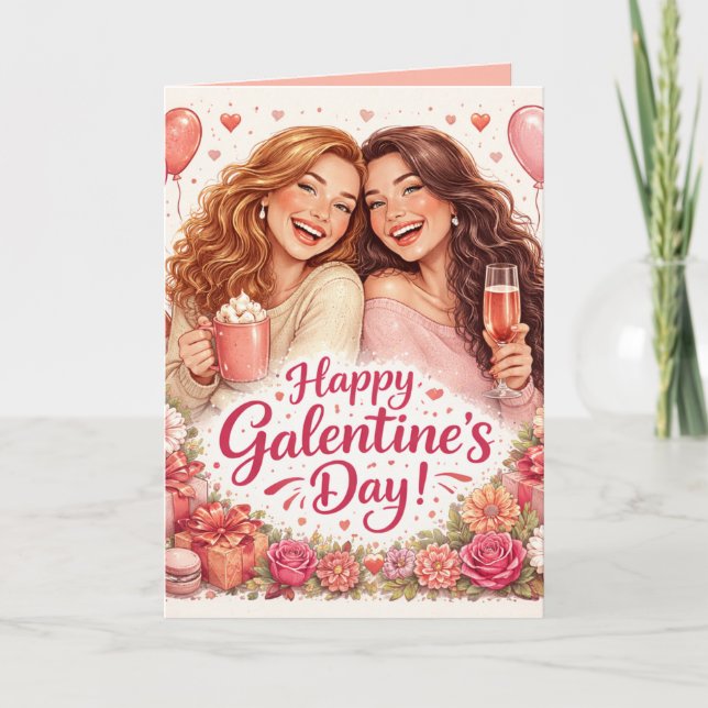 Tarjeta Happy Galentine's Day Greeting Card, Blank Inside (Anverso)
