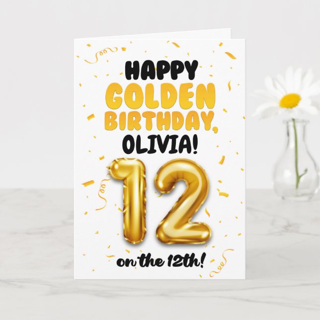Tarjeta Happy Golden Birthday, 12th Birthday Card for Kids (Planta pequeña)