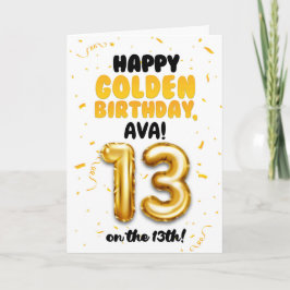 Tarjeta Happy Golden Birthday, 13th Birthday Card for Teen